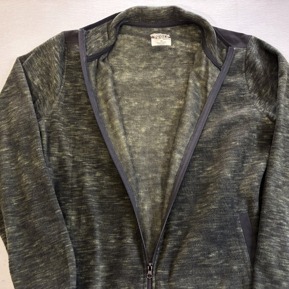 Open Trails Fleece Jacket Mens Medium Green Black Full Zip Mock Neck Outdoors - Picture 3 of 8